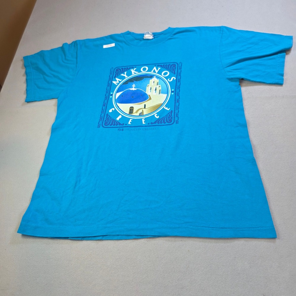 Vintage Princess Cruises Mykonos Greece T-Shirt Blue Cotton Souvenir XL